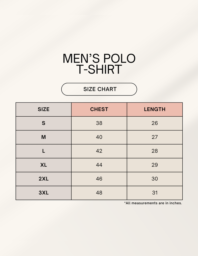 Size chart for Ghost - Men's Polo