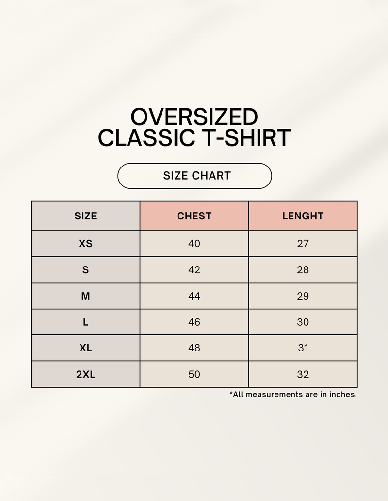 Size chart for Harry Potter - Oversized Classic T-Shirt